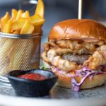 chips hamburger and ketchup