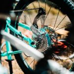 blue bicycle wheel with tire