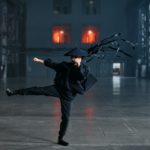 a person wearing a costume kicking